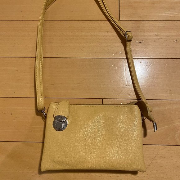 NWOT Faux Leather Yellow Shoulder Bag, Crossbody or Wristlet - Picture 1 of 10